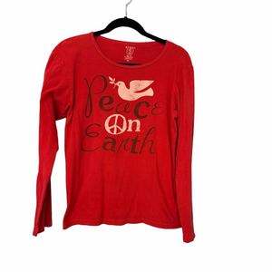 Y2K Green 3 Peace On Earth Spirit Jersey Red Long Sleeve Tee Size XL